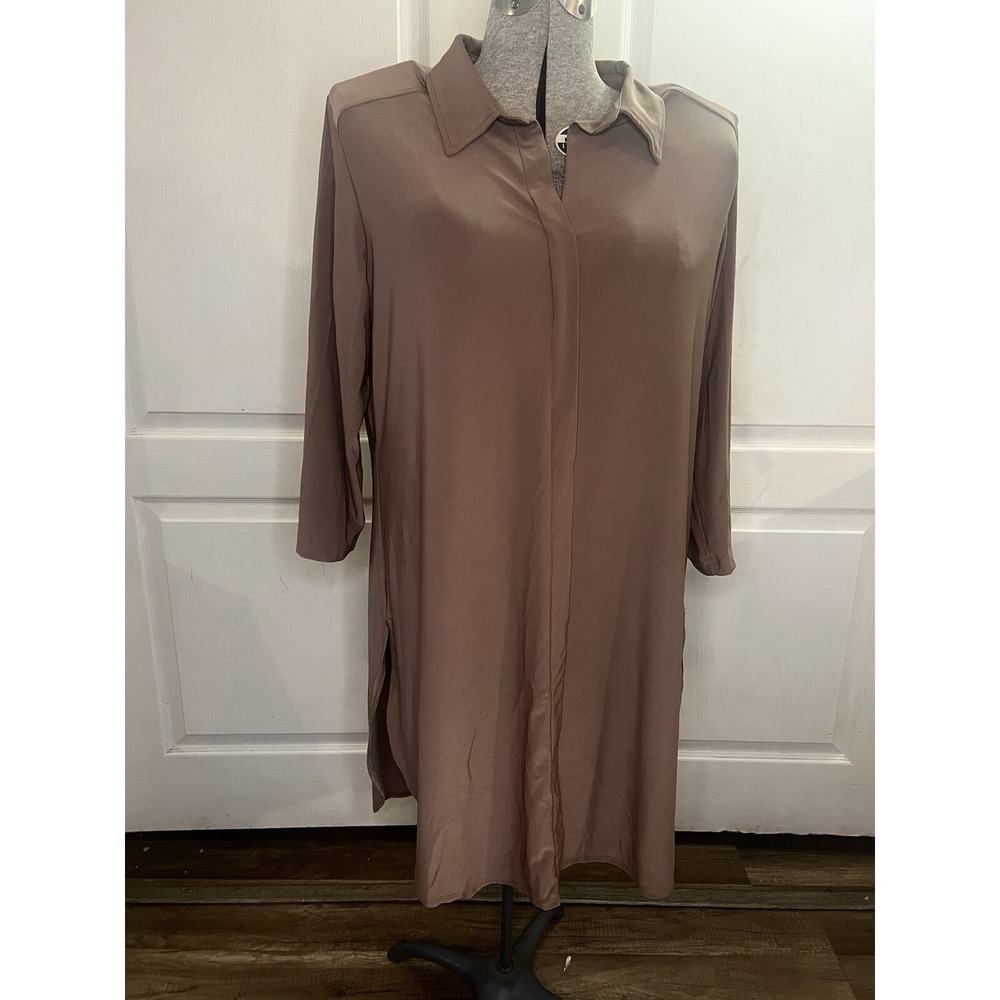 Women with‎ Control Large  Woven Tunic Shirt Dress Brown NWOT